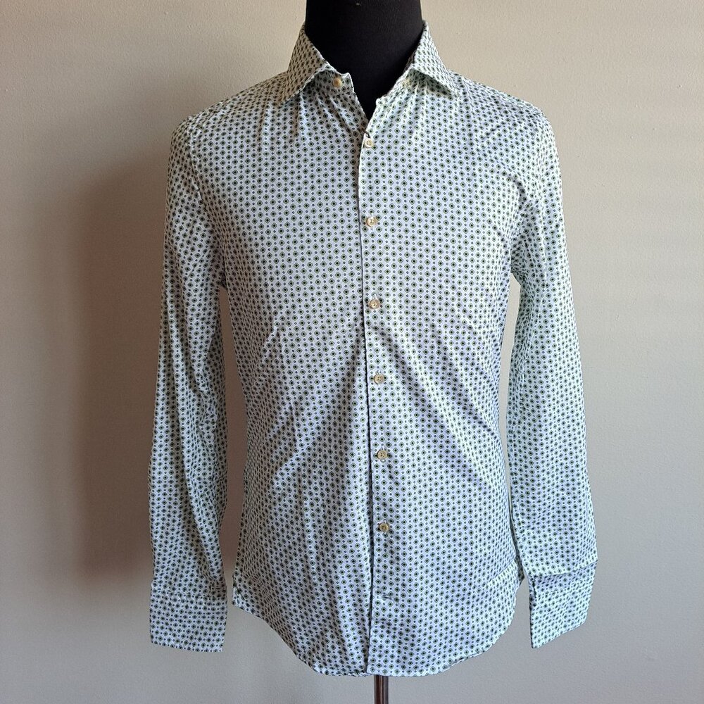 NEW Stenstroms Green Floral Button Down 100% Cotton Dress Shirt Size M
